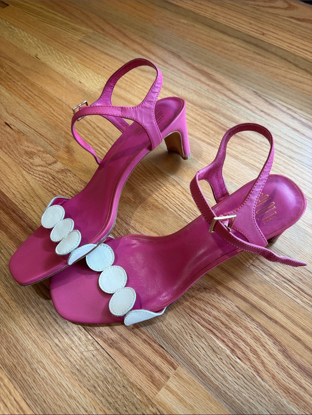 Charlotte Stone Hot Pink Slingback Heels with White Circle Accent